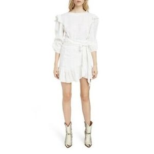 ISABEL MARANT Etoile White Linen Cotton TELICIA Ruffle Dress FR 38 US 4/6 S